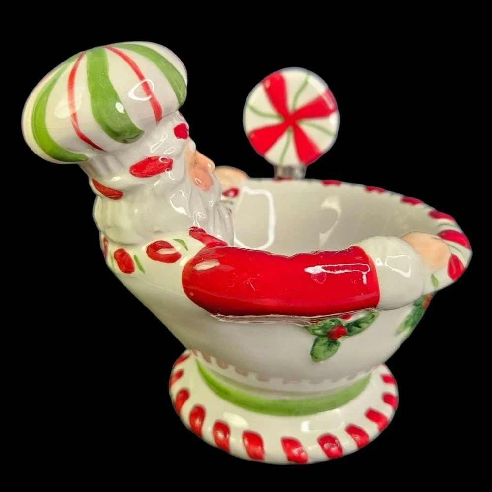 Spode Christmas Tree Peppermint Santa Dip Bowl With‎ Spreader in Gift Box READ